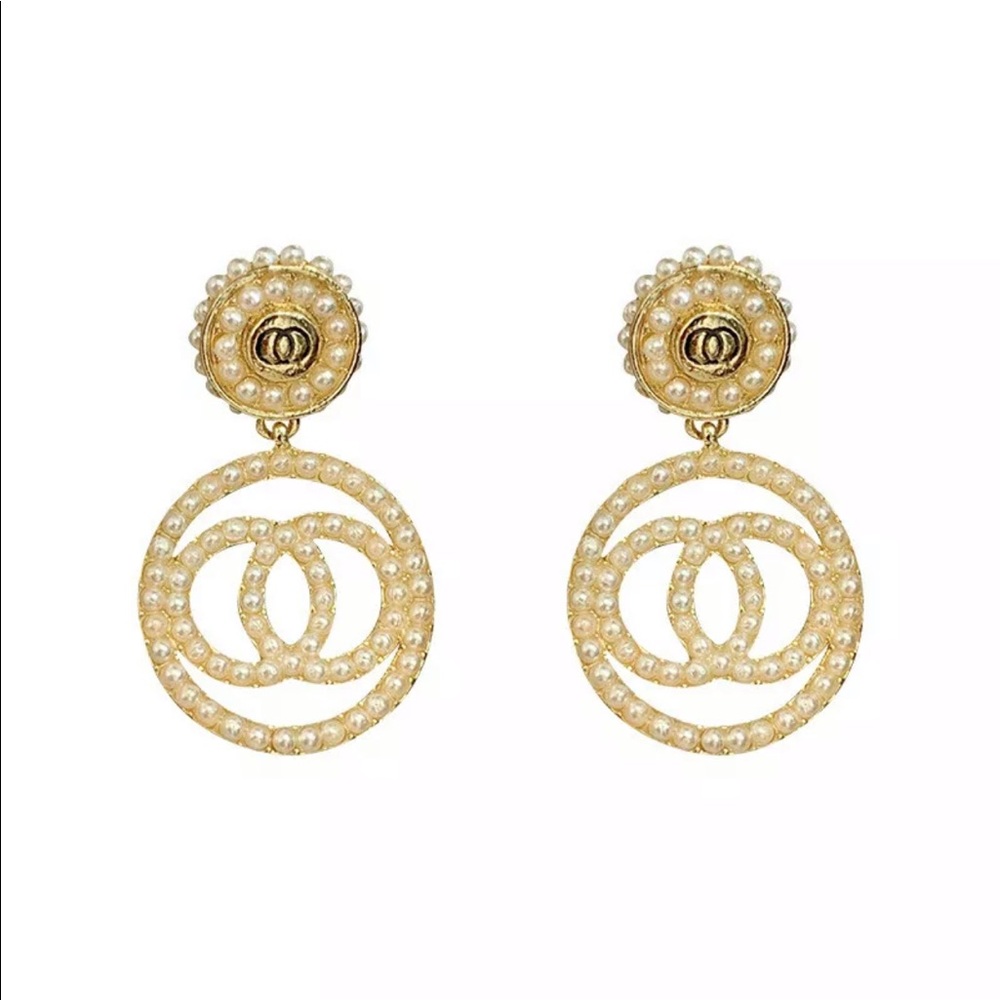 New 18k gold white pearl earrings ear ring set - Picture 8 of 9